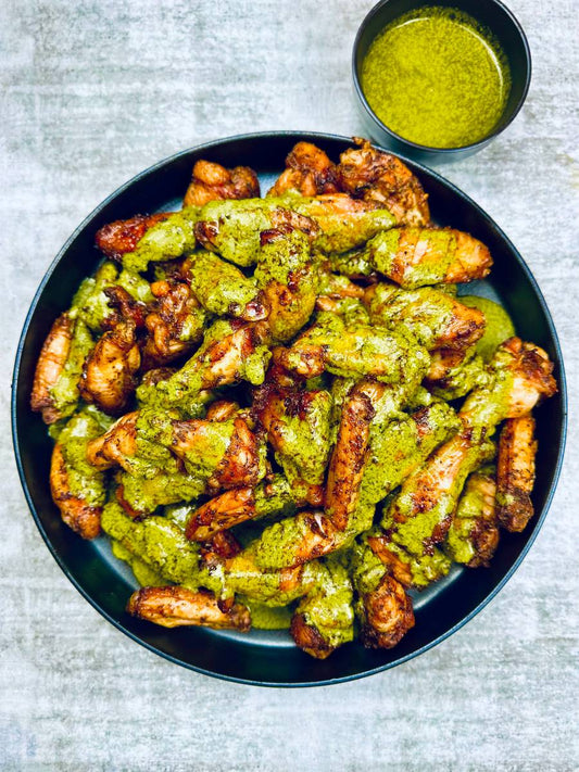 Smoked BBQ Chicken Wings with Green Sauce