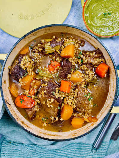 Beef and Barley Soup with Green Sauce
